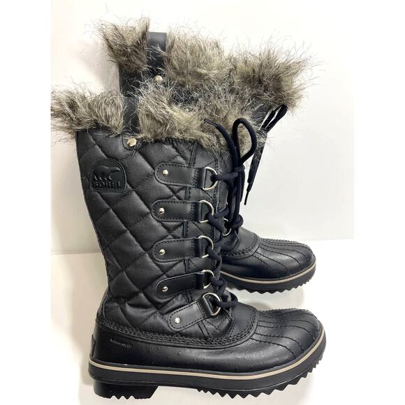 Sorel New Womens 8 Tofino II Winter Snow Boot Black with Faux Fur Waterproof - Picture 1 of 8